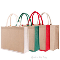 MOQ multicolor 100, bolso de mano de yute ecológico Natural grande con estampado personalizado, bolso de mano de lino con colores, bolso de mano con opción completa