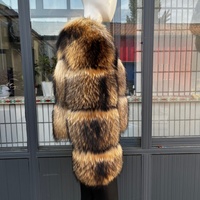 BEIZIRU Manteau long d'hiver pour femme en vraie fourrure de raton laveur, élégant et moelleux, avec chapeau personnalisé, vêtement d'extérieur de luxe naturel et tendance