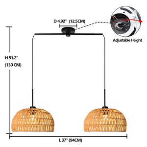 Lámpara Colgante con Pantalla Ovalada de Mimbre y Marco de Hierro Forjado - Product Image 4