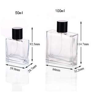 Vente flash, prix bas, flacon pulvérisateur <span class=keywords><strong>de</strong></span> <span class=keywords><strong>parfum</strong></span> en verre transparent carré plat <span class=keywords><strong>de</strong></span> 50 ml et 100 ml avec bouchon noir - Product Image 6