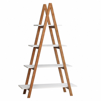 Estantes de almacenamiento de escalera triangular japonesa, estanterías para sala de estar, soporte de estantería de madera de cinco niveles tipo clásico de pie