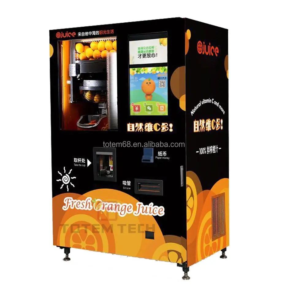 natural orange juice vending machine refrigerated storage fresh orange juice cash or card reader operated vending