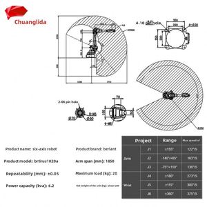 Robot de soudage Braunte, bras robotique industriel à six axes, palettisation professionnelle, manutention, entraînement électrique 20 kg, protection IP40 - Product Image 2