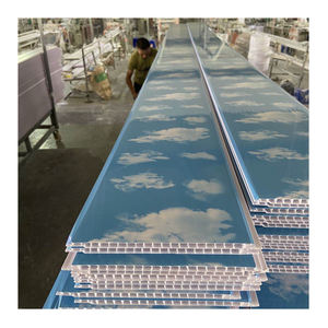 Blue Sky <span class=keywords><strong>Pvc</strong></span> Satin Panel de techo Diseño falso <span class=keywords><strong>Pvc</strong></span> Tablero de techo Lambris <span class=keywords><strong>Pvc</strong></span> Faux Plafond Strip Tejas de techo - Product Image 1