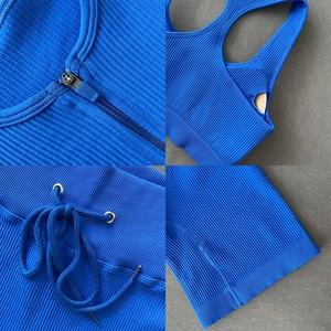 Vêtements <span class=keywords><strong>de</strong></span> Fitness avec fermeture éclair, ensemble <span class=keywords><strong>de</strong></span> Yoga côtelé sans couture pour femmes, 4 pièces - Product Image 2