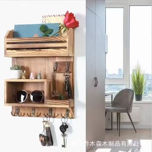 Wooden <b>Wall</b> Mounted Storage Rack Mail Organizer Key Holder Rectangle 2 Layer Multipurpose Office <b>Desk</b> Organization - Product Image 1