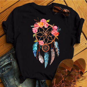 Camiseta de Moda con Diseño de Atrapasueños de Plumas para Mujer, Camisetas Gráficas Harajuku, Camiseta de Atrapasueños para Mujer, Ropa, Tops - Product Image 1