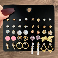 Perhiasan Telinga Wanita Grosir Fashion Kristal Mutiara Bunga Kupu-kupu Kunci Bunga 20 Pasang Set Anting