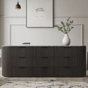 Nouvelle arrivée Ensembles de meubles de chambre à coucher de style américain <span class=keywords><strong>Commode</strong></span> à 9 tiroirs en bois de chêne <span class=keywords><strong>noir</strong></span> Commodes avec dessus en marbre - Product Image 3