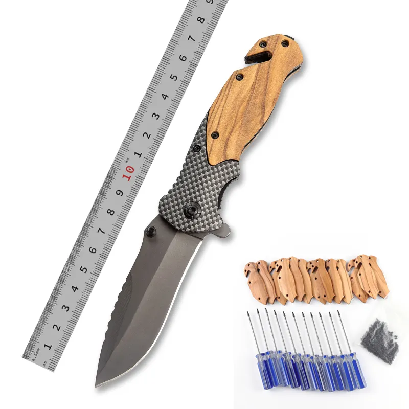 Cuchillo de caza de bolsillo plegable táctico edc, mango de madera de oliva personalizado para exteriores, supervivencia, Campamento, X50, 2022