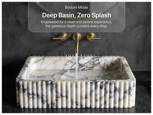 Lavabo in Marmo Calacatta Viola Fatto a Mano, <span class=keywords><strong>Lavandino</strong></span> <span class=keywords><strong>da</strong></span> <span class=keywords><strong>Bagno</strong></span> Lucidato a Parete per Hotel e Villa - Product Image 2