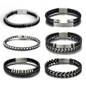 Custom Non Tarnish <b>Men</b> Bracelet Luxury 14k 18k Gold Plated 316l Stainless Steel Leather Braided Bracelet <b>for</b> <b>Men</b> - Product Image 1