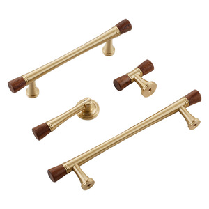Lgedis Brass <b>Cabinet</b> Handle Walnut Wood Bar Vintage Style Wardrobe Drawer Single Hole Retro Furniture Hardware - Product Image 3