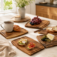 Ensemble de planches à découper en bois courbé professionnelles, réversibles, en acacia massif, avec rainure pour les jus, pour les hôtels, les restaurants et les fournitures