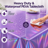 Nappe rectangulaire jetable en PEVA holographique violette, imperméable, pour banquets, dîners et événements