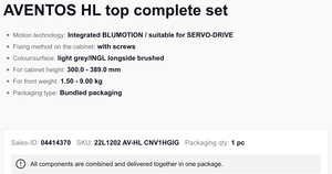 AVENTOS HL - Juego Completo Superior 22L1202, Altura del Armario 300.0 - 389.0 mm con Tornillos, Kit de Puerta Corredera Ascendente con Cierre Suave Blu m - Product Image 2