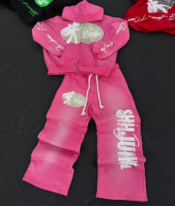 High Quality Manufacturers Clothes Embroider Zipper Tracksuit Vintage Acid Wash <strong>Flare</strong> Sweatpants and Hoodies Men Sweat <strong>Suits</strong> - Product Image 4