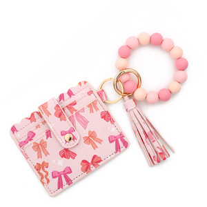 2026 Valentine Silicone Vòng tay Ví Keychain Silicone hạt chủ thẻ Vòng tay Keychain PU chủ ví móc chìa khóa - Product Image 4