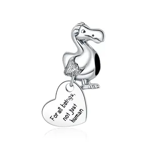 2020 New 925 Sterling Silver Dodo with Heart Pendant Animal Oxidized Charm for Original Bracelet