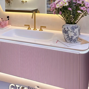 Light luxury French cream style integrated ceramic basin intelligent mirror LED light bathroom cabinet - Product Image 5