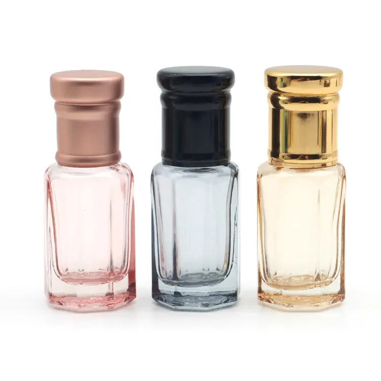 Custom 6ml glass attar perfume oil octagonal bottle with roll on / stick for oud oil