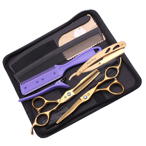 Kit complet de coiffure, ensemble de ciseaux de barbier en acier japonais, ciseaux droits et effilants, peigne, outils multiples, pour salon et usage domestique 1011KB - Product Image 2