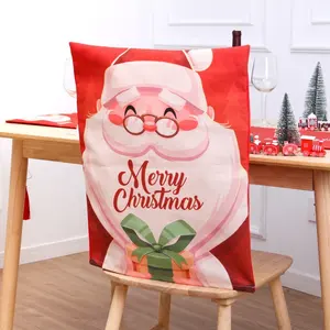 Sarung kursi Linen Linen Mobil Santa Claus, kain penutup kursi bercetak satu sisi kreatif untuk kursi Natal