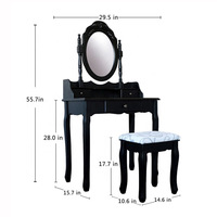 Glam – ensemble de coiffeuse de maquillage noir simple, petit bureau avec miroir pour le maquillage