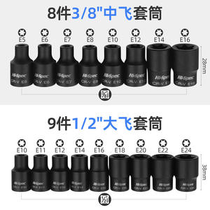 Jeu de clés à douilles de type E, 17 pièces, 3/8 pouces, en acier au chrome vanadium, kit d'outils de réparation industrielle - Product Image 2
