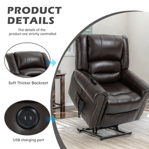 DOSER Transitional Home Power Lift Relaxsessel für Senioren, flach liegend, stufenlos verstellbar, mit Wärme- und Massagefunktion, Holz-Leder-Polsterung - Product Image 5