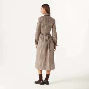 New Retro Plaid Pure Cotton Long Sleeved Dress With Durable And Wrinkle Resistant Artistic Style Dress