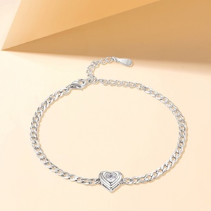 Hot Wholesale 925 <b>Sterling</b> <b>Silver</b> Rhodium Plated Trendy Heart <b>Charm</b> <b>Bracelets</b> for Women High Quality Cubic Zircon Wedding Gift - Product Image 4
