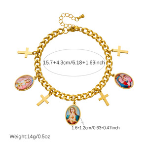 Fashionable Retro Gold Plated Oval Portrait Charm Bracelet Stainless Steel Chain Cross Pendant Unisex Jewelry Gift - Product Image 4