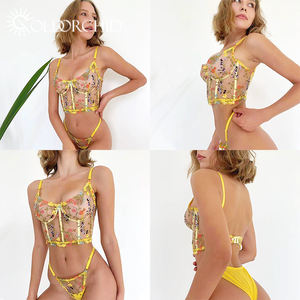 Stark reduziertes, hochtailliertes zweiteiliges Dessous-Set mit floraler Stickerei, heiß und sexy, für Damen. - Product Image 5