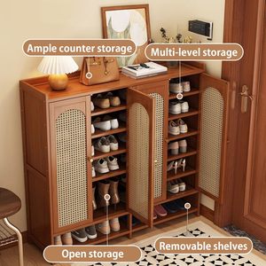 SENYU Modern <b>Wooden</b> Shoe <b>Rack</b> with 6 Shelves Dustproof <b>Storage</b> Cabinet for Entryway Home Furniture Freestanding Design - Product Image 2