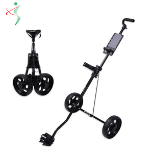 Chariot de golf pliable léger de <span class=keywords><strong>2</strong></span>,82 kg à <span class=keywords><strong>2</strong></span> <span class=keywords><strong>roues</strong></span>, chariot à pousser/tirer en acier noir de style <span class=keywords><strong>caddy</strong></span> pour usage extérieur - Product Image 1