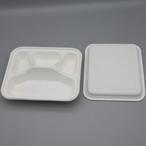 Lonchera Biodegradable de Bagazo de Caña de Azúcar con 4 Compartimentos para Entrega en Restaurantes, Platos Desechables para <span class=keywords><strong>Fiesta</strong></span> al por Mayor - Product Image 2