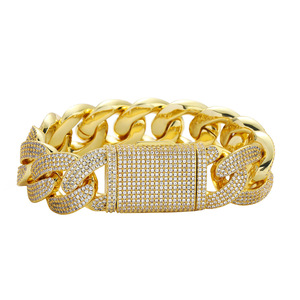 20Mm Large Cuban <b>Bracelet</b> With Four Rows of Zirconium Box Buckle Cuban <b>Bracelet</b> <b>Copper</b> Inlaid With Zirconium Tanjing Fashion - Product Image 5