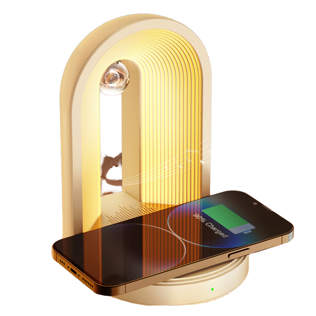 Wireless Fast Multifunction Charger with Wireless Speaker Sound Light Microphone for Night Dorm Kids Adults Desk Table Lamp Gift