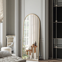 Miroir mural ou sur pied minimaliste noir et or haute définition, 140 cm, en forme d'arche, incassable