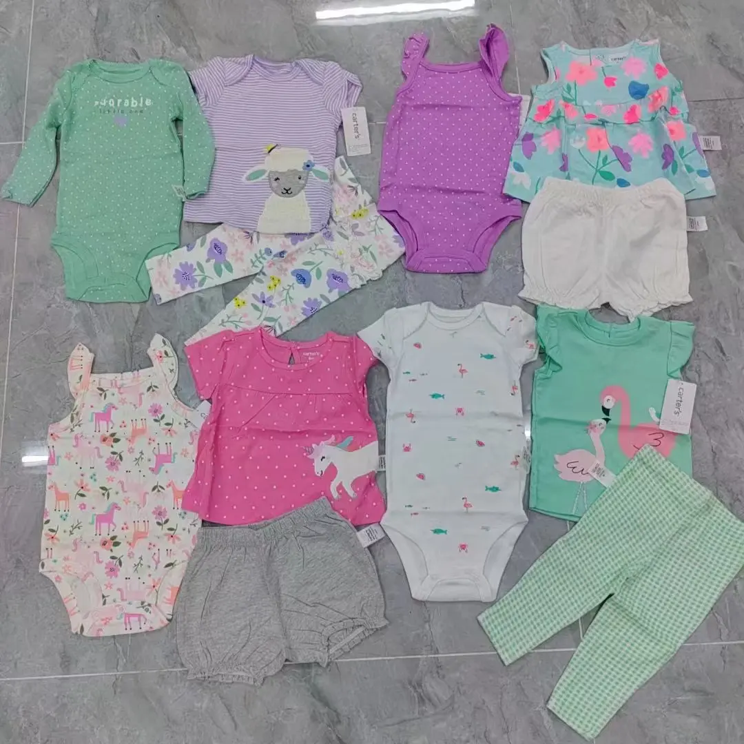 Overruns surplus wholesale Apparel stock Branded new born baby clothes summer baby Clothing Sets