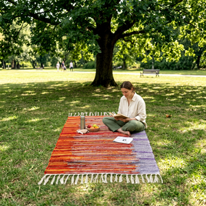 Alfombra de Trapo de Algodón Chindi Hecha a Mano, de Algodón Reciclado, Floral Clásica, Antifatiga, Lavable, Multicolor, Colorida, Tejida a Mano en India - Product Image 1