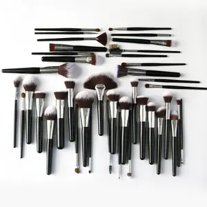 Hot 40 Pcs Animal Hair Non-allergic Portable Aluminum Tube Wooden Handle Makeup Brush Set