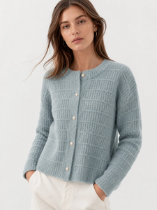 <span class=keywords><strong>Cardigan</strong></span> in Maglia Crema Stile Vintage Francese Personalizzato OEM ODM, Elegante Maglione a Maniche Lunghe Slim Fit per Donna, Stile Old Money - Product Image 2
