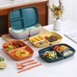 Plato Rectangular Dividido de Paja de Trigo, Antideslizante, para Servir Desayuno y Frutas, Color Sólido - Product Image 2