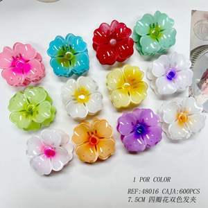 Pince à cheveux bicolore en forme de fleur à quatre pétales, 7,5 cm, colorée, pour femmes et filles, accessoires pour cheveux - Product Image 3