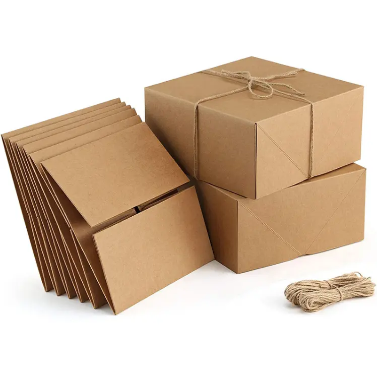 Cajas de almacenamiento de papel marrón para dama de honor, cuerdas de cáñamo de fácil montaje, Cajas de Regalo Premium para regalos de Navidad, propuesta práctica