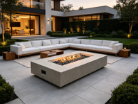 Brasero extérieur en béton pour les rassemblements dans la cour et sur la terrasse, Braseros pour le jardin, pour des soirées familiales, chaleur et ambiance, Décoration moderne