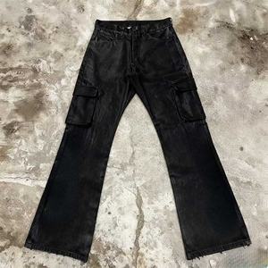 Pantalon de survêtement épais délavé style vintage avec logo personnalisé, coupe large, plusieurs poches, décontracté, baggy, pantalon cargo ciré - Product Image 3