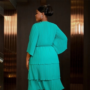 Eleganti Abiti Estivi da Chiesa per Donne, Casual Chic con <span class=keywords><strong>Maniche</strong></span> a Campana, Scollo a V, <span class=keywords><strong>3</strong></span> Strati Plissettati, Vestito in Chiffon per Feste - Product Image 3